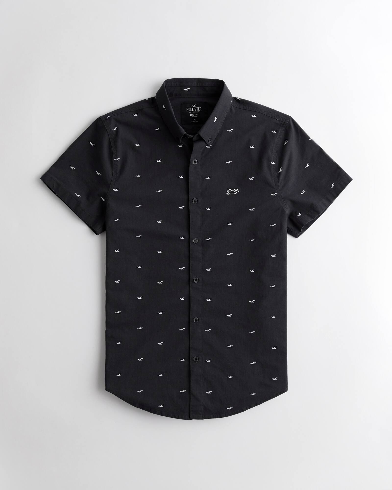 【6月中はエントリーで必ずP10倍 】 HOLLISTER Co. (ホリスター) ストレッチポプリン スリムフィットシャツ(Stretch Poplin Slim Fit Shirt) メンズ (Black) 新品