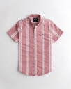 ホリスター HOLLISTER Co. (ホリスター) ストレッチポプリン スリムフィットシャツ(Stretch Poplin Slim Fit Shirt) メンズ (Dark Coral Stripe) 新品