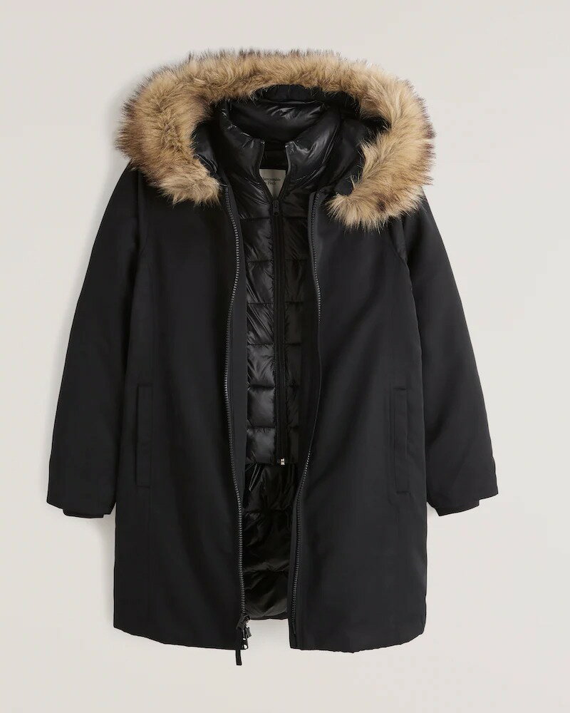  Abercrombie＆Fitch (アバクロンビー＆フィッチ) 正規品 ファーフード付きテックパーカー (A&F Tech Parka) レディース (Black) 新品