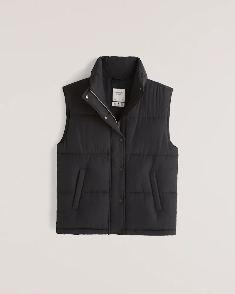 【6月中はエントリーで必ずP10倍!!】 Abercrombie＆Fitch アバクロンビー＆フィッチ パファーベスト Puffer Vest レディース Black 新品