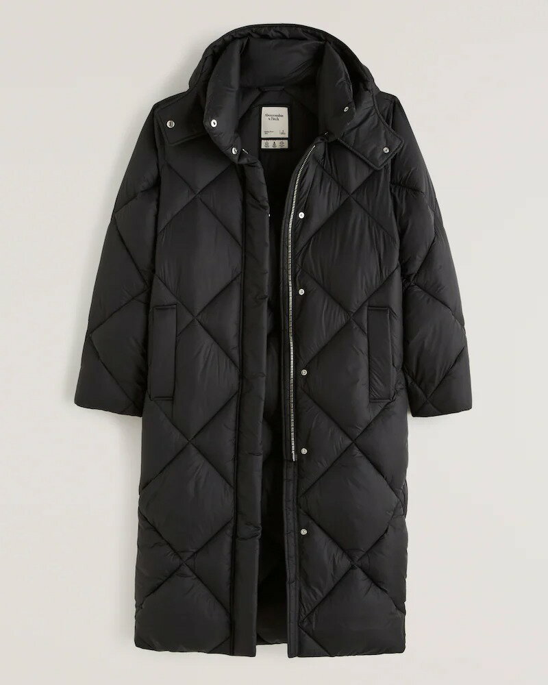 Abercrombie＆Fitch (アバクロンビー＆フィッチ) 正規品 ウルトラロングダウンジャケット (A&F Ultra Long Quilted Puffer) レディース (Black) 新品