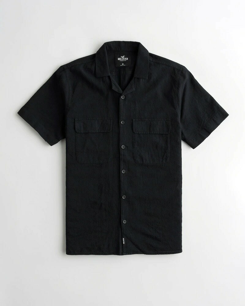 【6月中はエントリーで必ずP10倍 】 HOLLISTER Co. (ホリスター) リネンブレンド ユーティリティーシャツ(Linen-blend Utility Shirt) メンズ (Black) 新品