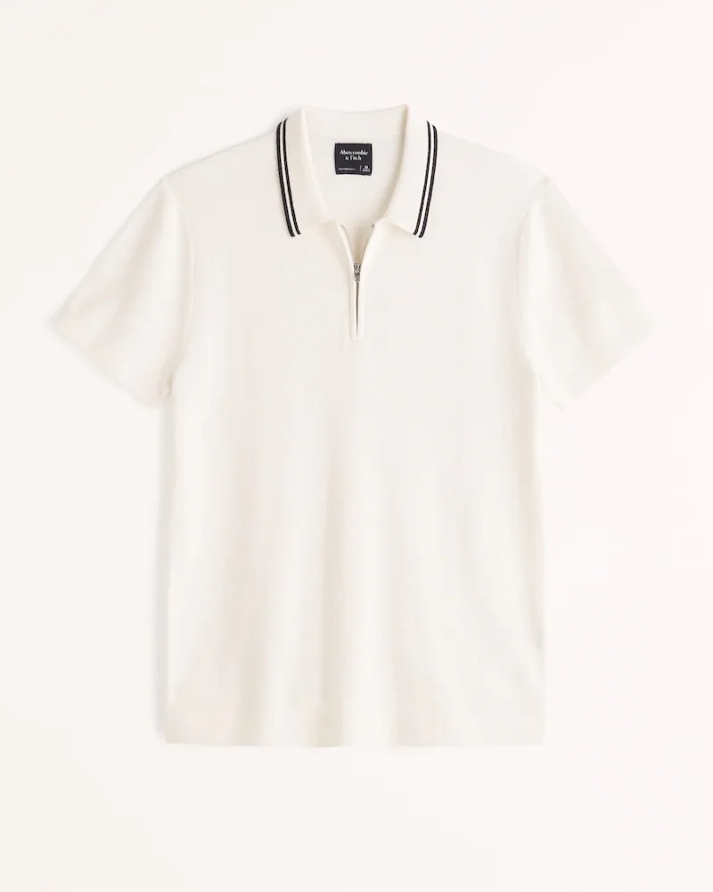 ʥȥ꡼P10ܡ AbercrombieFitch (Хӡեå)  åȥ 륯֥ ˥å ϡեå ݥ (Cotton Silk-Blend Knit Zip Polo)  (Off White) 