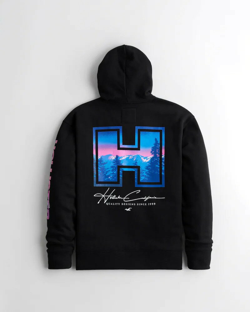 【5/17 13時~エントリーでP20倍】 HOLLISTER Co. (ホリスター) ロゴグラフィック プルオーバー パーカー (Logo Graphic Hoodie) メンズ (Black) 新品