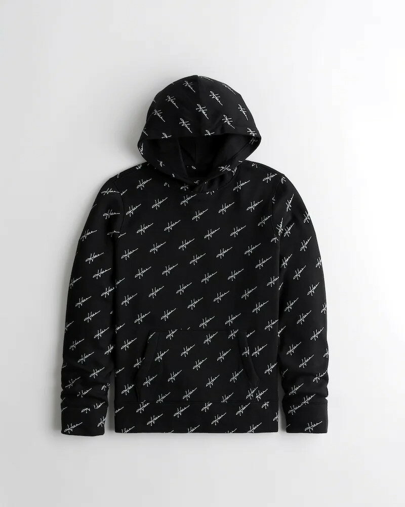 【5/17 13時~エントリーでP20倍】 HOLLISTER Co. (ホリスター) ロゴグラフィックプリント プルオーバー パーカー (Print Graphic Logo Hoodie) メンズ (Black Print) 新品