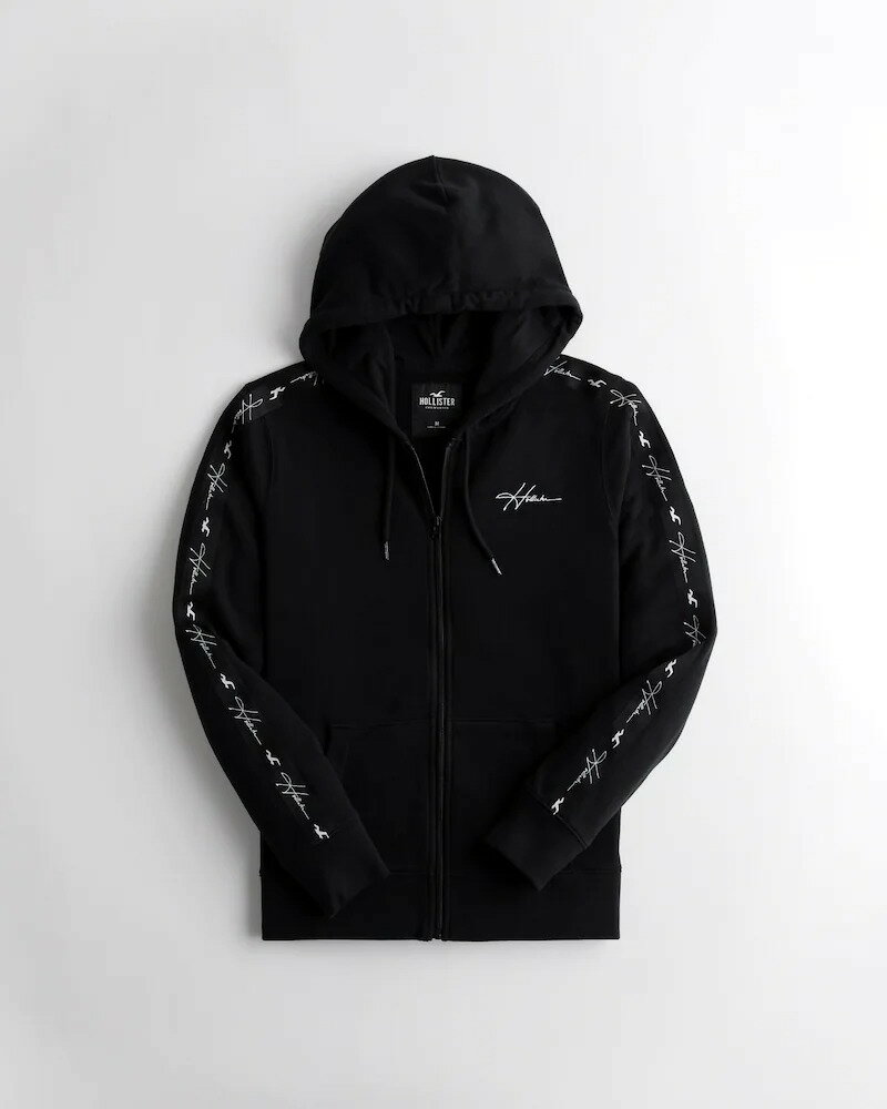 【5/17 13時~エントリーでP20倍】 HOLLISTER Co. (ホリスター) 両腕ロゴテープ フルジップパーカー (Logo Full-Zip Hoodie) メンズ (Black) 新品