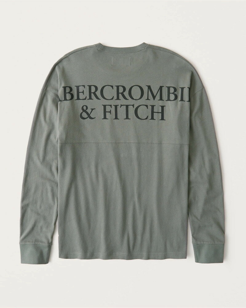 Abercrombie＆Fitch (アバクロンビー＆フィッチ) 正規品 バックプリント 長袖Tシャツ (ロンT) (Long-Sleeve Logo Tee) メンズ (Olive Green) 新品 (softA&F)