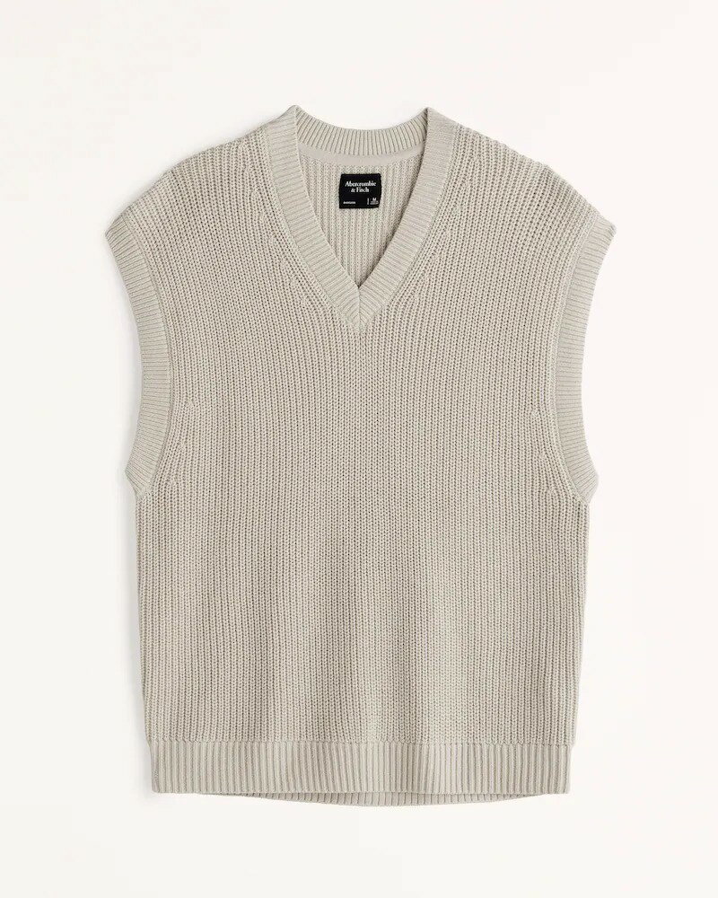【全商品エントリーP10倍】 Abercrombie＆Fitch (アバクロンビー＆フィッチ) オーバーサイズ Vネック セーターベスト (Oversized V-Neck Sweater Vest) メンズ (Beige) 新品