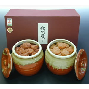 味覚庵 紀州うす塩梅「蜂蜜梅・しそ漬梅」 焼壷入り650g×2個　001345