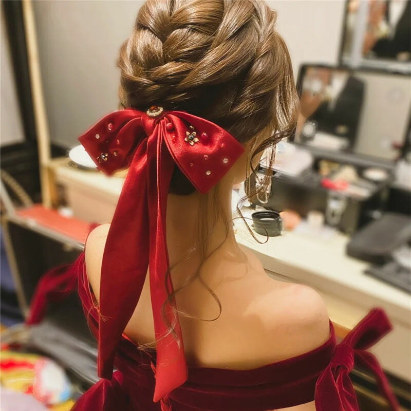 【送料無料】赤 発表会 花嫁 ヘアアクセサリー 二次会 パーティー ブライダル用 ヘッドドレス 結婚式 ウェディング 髪飾り 安い リボン