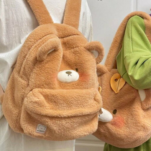 【送料無料】プレゼント もこもこ ふわふわ クマ耳付きファスナー付き 学生用リュック 鞄 【送料無料】プレゼント もこもこ ふわふわ クマ耳付きファスナー付き 学生用リュック 鞄