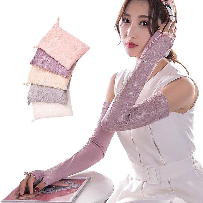 【送料無料】 UVカット アームカバー 冷感 ロング 涼しい 速乾 冷房対策 指なし タトゥー隠し クール 日よけ おしゃれ 花柄 レース 可愛い リボン 花嫁 夏対策グッズ スポーツ 腕カバー 手袋 グローブ ポーチ付き レディース 両腕用 2枚1組 メール便送料無料