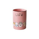 【送料無料】 箸立て ネコのイラスト Life 水受け皿付き 陶器製 (ピンク)