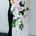 【送料無料】ブーケ キャスケード型 葉 グリーン ミックス 造花 アレンジメント ガール 花束 フラワー ギフト インテリア おじゃれ バラブーケ 造花 手作り...