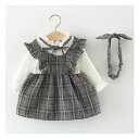 【送料無料】春秋 ベビー服 フォーマル チェック柄 ワンピース 入園式 小学生 女の子 卒業式 スーツ 【ヘアバンドプレゼント!】韓国子供服