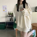 【送料無料】無地 長袖 ショートパンツ プルオーバー レディース 2点セット ハーフパンツ トップス スウェット セットアップ