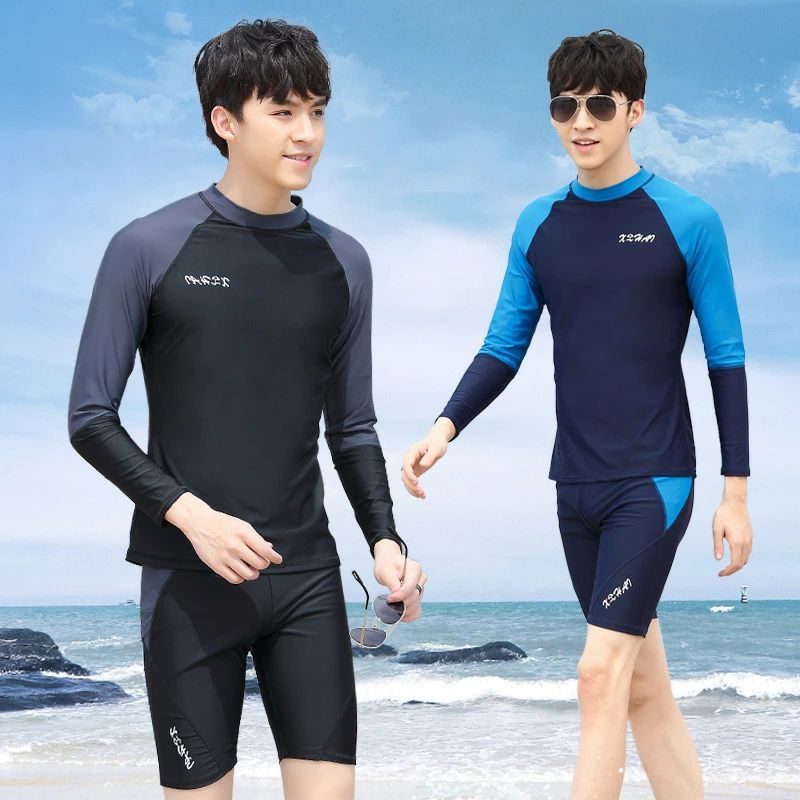 【送料無料】フィットネス パンツ 5分丈 トップス 長袖 スプリット水着 ナイロン セット 上下 夏 メンズ 水着 サイズ