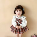 【送料無料】フォーマル シャツ キッズ服 73-110 学生制服 リボン付き セット 長袖 かわいい レッド 可愛い スカート+シャツ 入園式 女の子