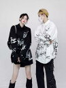 【送料無料】衣装 ダンス 大きいサイズ ゆったり 前開き 長袖 カットソー トップス ブラウス シャツ 白 ホワイト 黒 ブラック