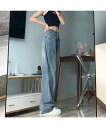 【送料無料】レディー 薄い 夏 カジュアル ジーンズ ワイドパンツ ハイウエスト ルーズシルエットがオシャレなストレートモップデニム