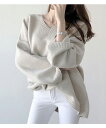 【送料無料】夏 無地 ざっくりニット トップス セーター きれいめ かわいい 長袖 トップス トップスに ニット オフィス vネック アウター(4)