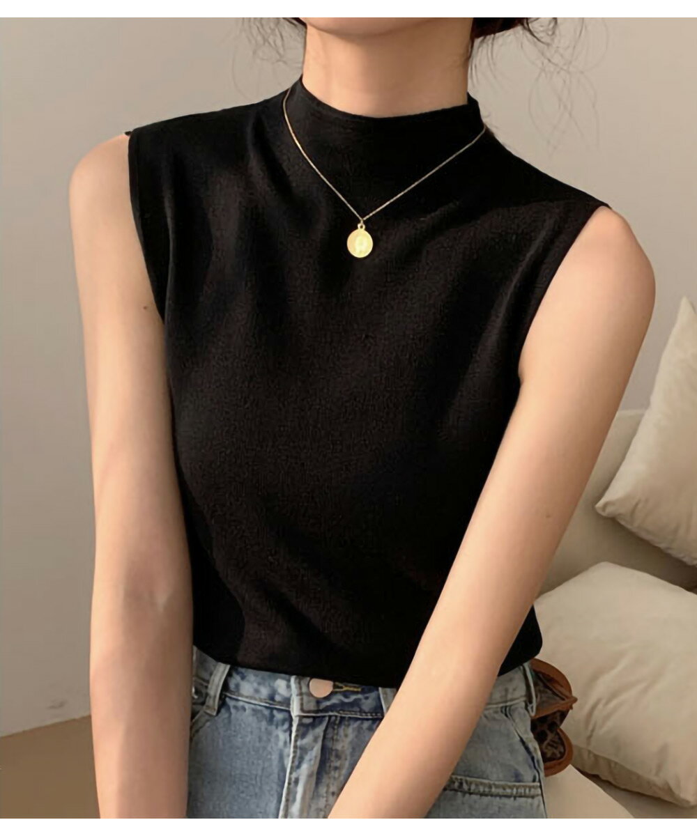 【送料無料】夏服 大人っぽく着こなせる、ハイネックノースリーブ夏 シンプル ハイネック 袖なし ノースリーブ 無地tシャツ 無地カットソー
