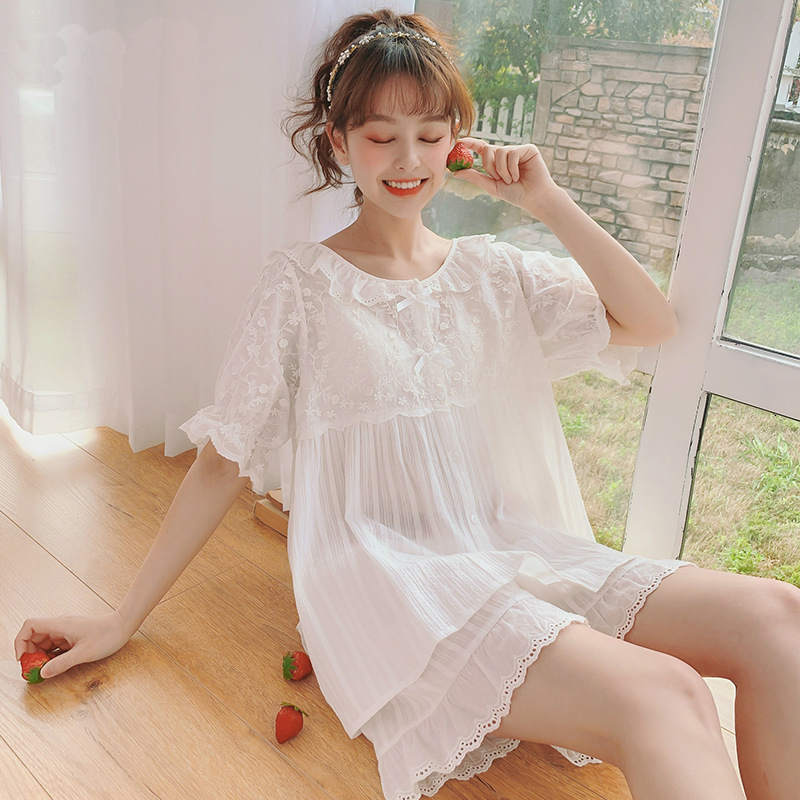 【送料無料】膝下丈 ミモレ丈 ネグリジェ ドレス 半袖 ショートパンツ ワンピース ナイトウェア パジャマ レディース(4)