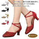 【送料無料】モダン 競技 レッスン 発表会 兼用 ガールズ スパンコール 大人 靴 ポインテッドトゥ レディース ハイヒール ダンスシューズ(4)