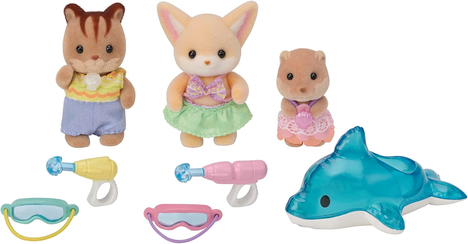 ◇商品特徴*ほいくえんにぴったりの、水あそびがテーマの赤ちゃん3にんセットです。*イルカボートや水のおもちゃで、水あそびをしているシーンを楽しむことができます。イルカボートには小さい赤ちゃんを乗せられます。*赤ちゃんは波模様や貝のボタンがかわいい水着を着ています。*水のおもちゃとゴーグルは赤ちゃんが身につけることができます。*フェネックの赤ちゃんの名前はユリー、くるみリスの赤ちゃんの名前はアンブローズ、カワウソの小さい赤ちゃんの名前は二コラです。*別売りの「みんなのおひさまほいくえん」「あそぼう！みんなのほいくえんバス」「なかよしブランコセット」「お城のおすなば・プールセット」「フローラウサギファミリー」と一緒に遊ぶともっと楽しく遊べます。*別売りの赤ちゃんや、小さい赤ちゃんと遊べます。※OCNオンラインショップ楽天市場店でご注文をいただいた商品については荷元（送付主）が「NTTドコモ」で送付されます。