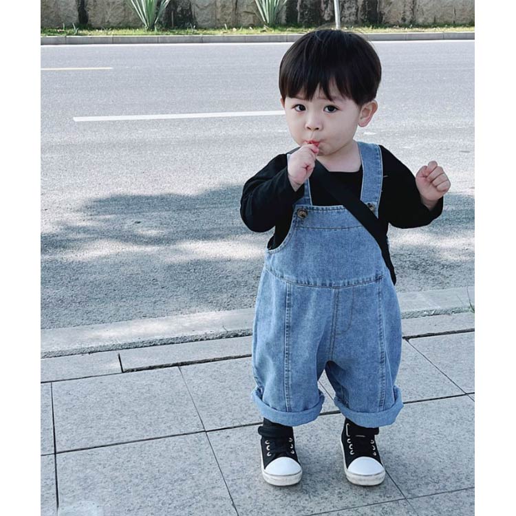 nu_BEのオーバーオール 春 女の子 デニムサロペット 男の子 夏 キッズ ボーイズ オールインワン デニム ロングパンツ ガールズ サロペットパンツ デニムパンツ ワイドパンツ 子供 秋 デニムサロペット ボトムス サロペット 子供服 長ズボン 80 90 100 110 120 cm シンプル｜アングル2