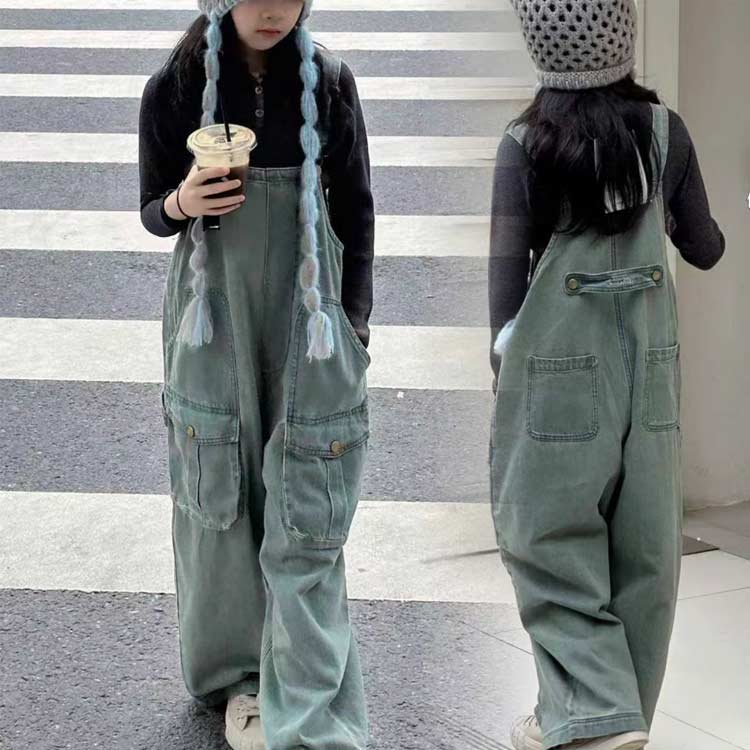 オーバーオール カーゴ 韓国 パンツ デニムパンツ キッズ 女の子 春 デニム オール...