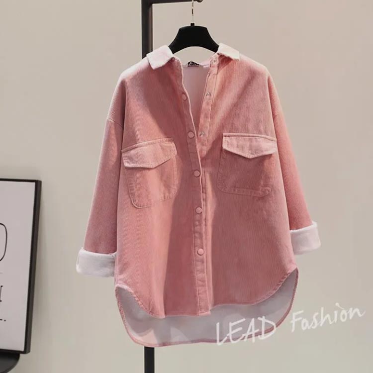 裏起毛シャツ レディース 裏ボア シャツジャケット ゆったり コーデュロイシャツ ビッグシャツ ロングシャツ ライトアウター 羽織り 暖かい 春服 秋服 冬服 カジュアルシャツ 防寒 トップス イレギュラー nu-be-10002018 nu_BE サンプル画像2