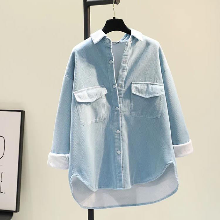裏起毛シャツ レディース 裏ボア シャツジャケット ゆったり コーデュロイシャツ ビッグシャツ ロングシャツ ライトアウター 羽織り 暖かい 春服 秋服 冬服 カジュアルシャツ 防寒 トップス イレギュラー nu-be-10002018 nu_BE サンプル画像3