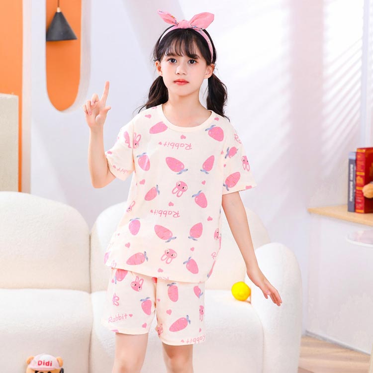 nu_BEの半袖 女の子 子供パジャマ おしゃれ 夏 パジャマ 綿 ナイトウェア ルームウェア 上下セット 薄手 コットン 部屋着 くま柄 うさぎ柄 セットアップ プルオーバー 可愛い 寝巻き 130 90 100 110 120 140 子供パジャマ 150 キッズ｜アングル3