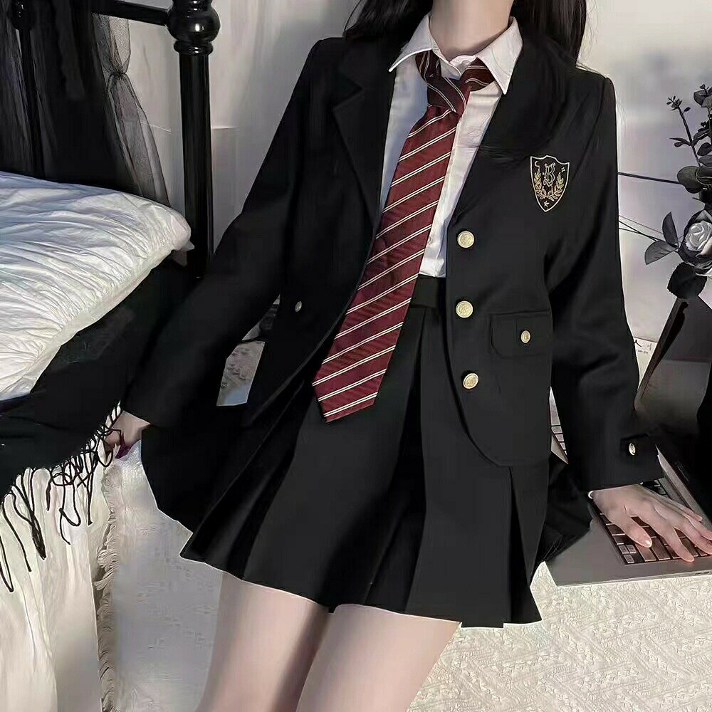 卒業式 スーツ 女の子 入学式 スーツ 韓国 高校生 卒服 制服 黒 入学式 スーツ 中学生 学生服 小学生 可愛い フォーマ ルスーツ 女子 中高生 ジャケット シャツ ネクタイ スカート スーツ 4点セット 子供スーツ ゆったり 大きいサイズ 発表会 入学準備 お受験