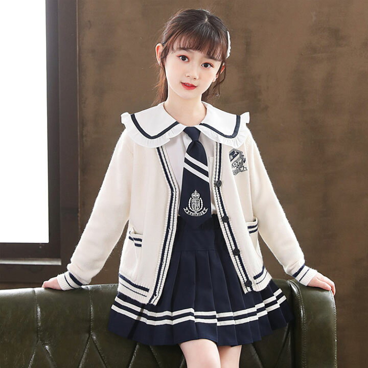 女の子 入学式 スカート 3点セット シンプル おしゃれ ベージュ 可愛い カーディガ...