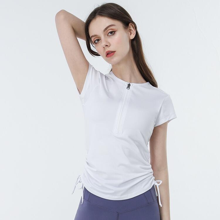nu_BEのヨガウェア トップス ピラティス ウェア 半袖ヨガtシャツ レディース 体型カバー ロング丈 おしゃれ かわいい 速乾 薄手 伸縮性 運動着 ストレッチ ゆったり 白 黒 オーバーサイズ スリット スポーツ フィットネス ジムウェア ホットヨガ ダンス 上着 スポーツウェアホワイト｜アングル2