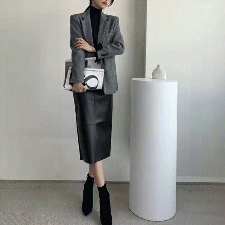 レザースカート レディース タイト ミモレ丈 セミロング丈 レザー フェイクレザー タイトスカート ハイウエスト スリット おしゃれ セクシー 上品 エレガント 黒 ブラウン 韓国 nu-be-10026007 nu_BE サンプル画像3