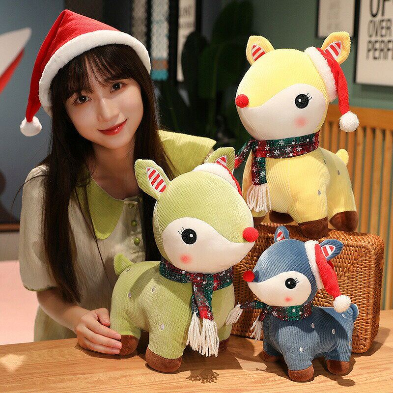 35cm送料無料 ぬいぐるみ 全6カラー クリスマス xmas 聖誕祭 christmas 大きい 抱き枕 クッション トナカイ マフラー付き 帽子付き インテリア 柔らか 動物 可愛い 彼女に ふわふわで癒される 心地いい プレゼント ギフト — vista 2