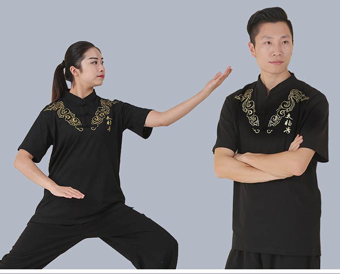 太極拳 半袖 tシャツ 武術Tシャツ 太極拳ウェア 太極拳服 チャイナカラー スリット...