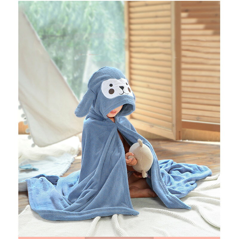 nu_BEのフード付き パスタオル バスローブ バスポンチョ ベビーバスローブ 子供 可愛い ワンちゃん柄 耳 ダック うさぎ キッズ ベビー 女の子 男の子 ルームウェア マント ベビー ポンチョ お風呂温泉 柔らか ふわふわ バス タオル 吸水 タオル 70×140cm 速乾 送料無料｜アングル3