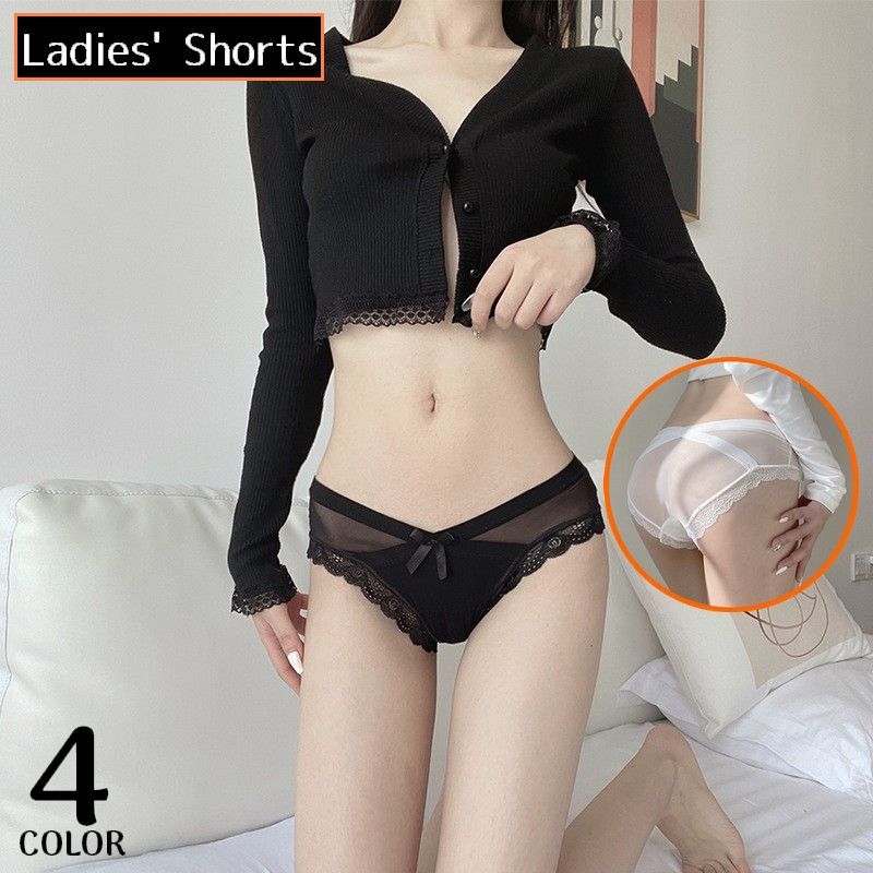 送料無料 ヒップハンガーショーツ 女性用 勝負下着 セクシーランジェリー ローライズ フルバック レース リボン シースルー 美尻 通気性