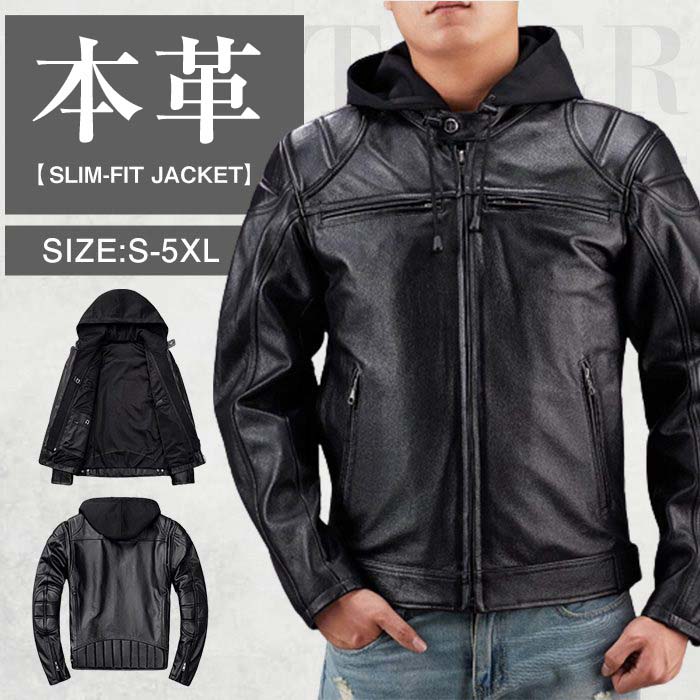 樂天商城 - S~5XL 本革ジャケット 牛革 男 レザージャケット フライトジャケット フード付き 脱着可能 本革 革ジャン ヴィンテージ加工 バイクジャケット 男性 ライダースジャケット ライダース 高級感 防風 服 秋服 秋 冬服 冬 春服 春 大きいサイズ TK-S
