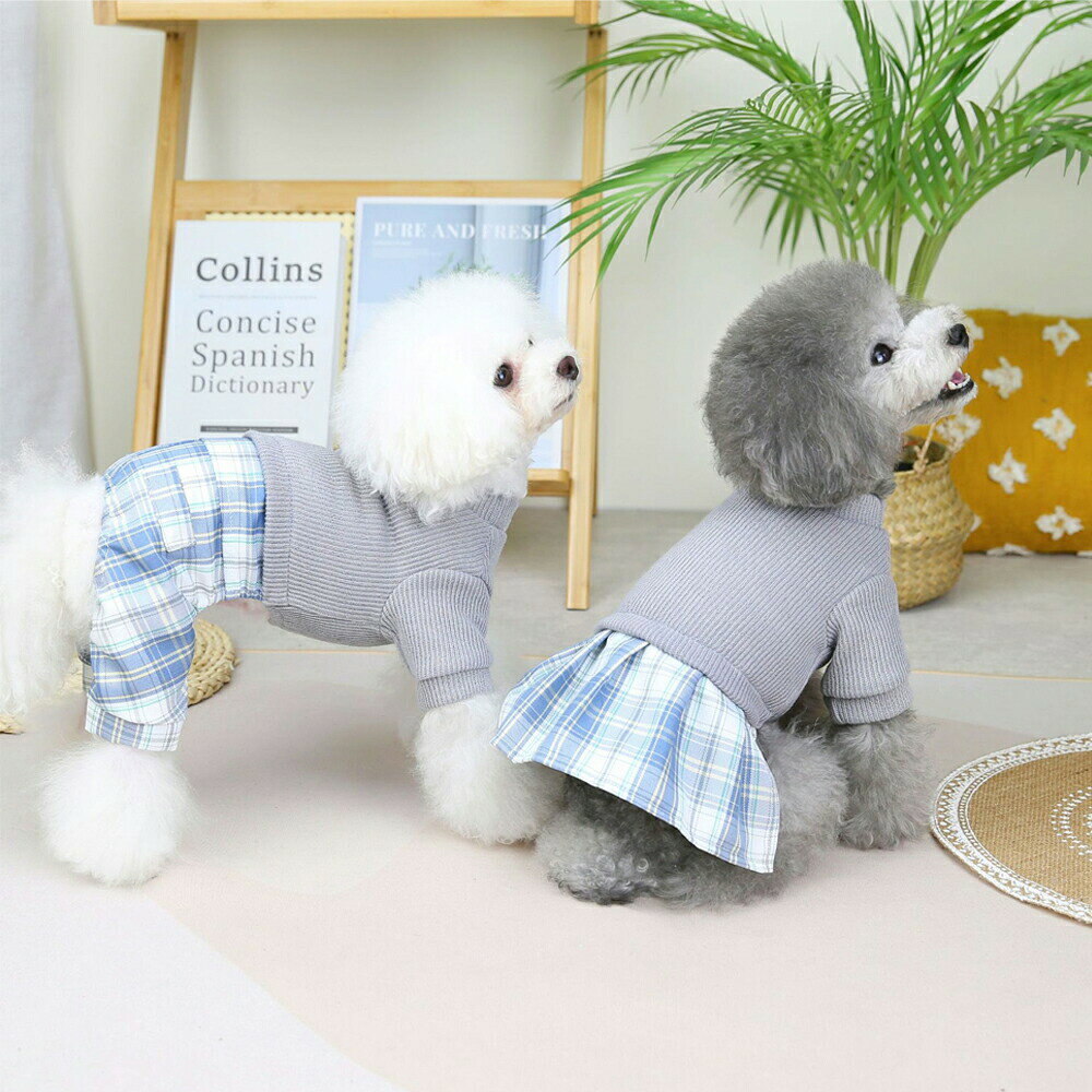 処分 犬服 ドッグウェア 犬ワンピース春 秋 冬 秋服 冬服 犬用つなぎ サロペットカバーオール オーバーオール 可愛い かわいい おしゃれ あたたかい プチプラ 超小型犬 中型犬 長袖 長ズボン チェック柄 フリル お散歩