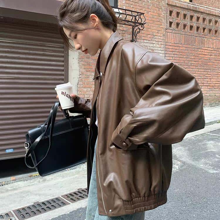 nu_BEのフェイクレザージャケット 革ジャケット 合皮 フェイクレザージャケット アウター コート レディース ライダーズジャケット 軽量 春秋 上着 ブルゾン 大きいサイズ ゆったり｜アングル2