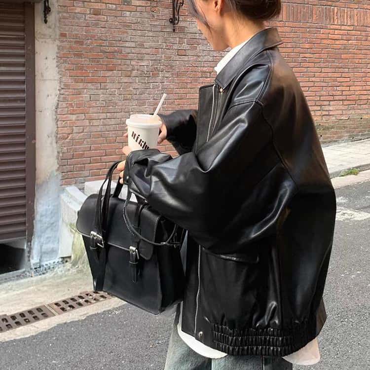 nu_BEのフェイクレザージャケット 革ジャケット 合皮 フェイクレザージャケット アウター コート レディース ライダーズジャケット 軽量 春秋 上着 ブルゾン 大きいサイズ ゆったり｜アングル3