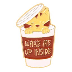 ピンズ ピン バッジ ブローチ バッヂ (ネコ ねこ 猫 起こしてwake me up inside コーヒー ) 送料無料