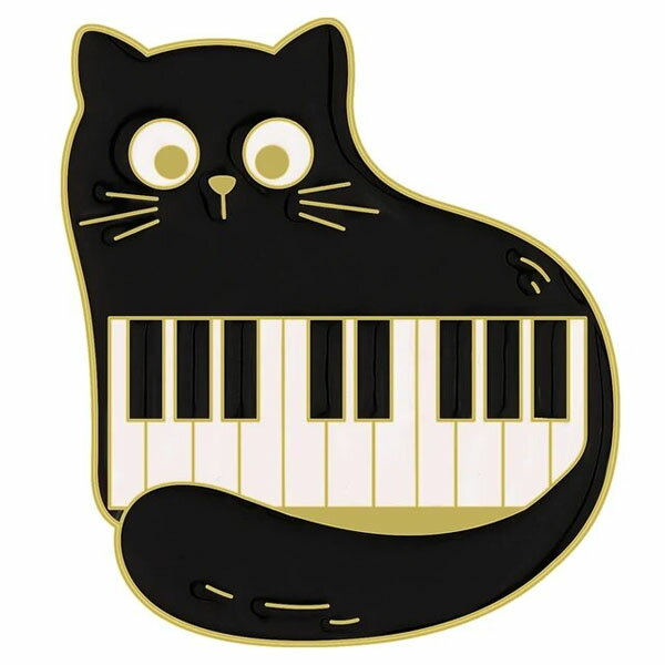 ピンズ ピン バッジ ブローチ バッヂ (鍵盤 ピアノ 音楽 ネコ 猫 クロネコ ) 送料無料
