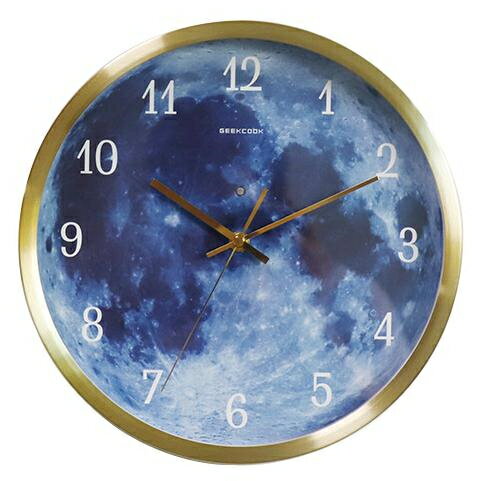 光る 月面 壁掛け時計 直径30cm LED アルミフレーム 銅針 掛け時計 ウォールクロック コードレス 点灯 発行 宇宙 夜空 幻想的 神秘的 映える 個性的 おしゃれ イ 2