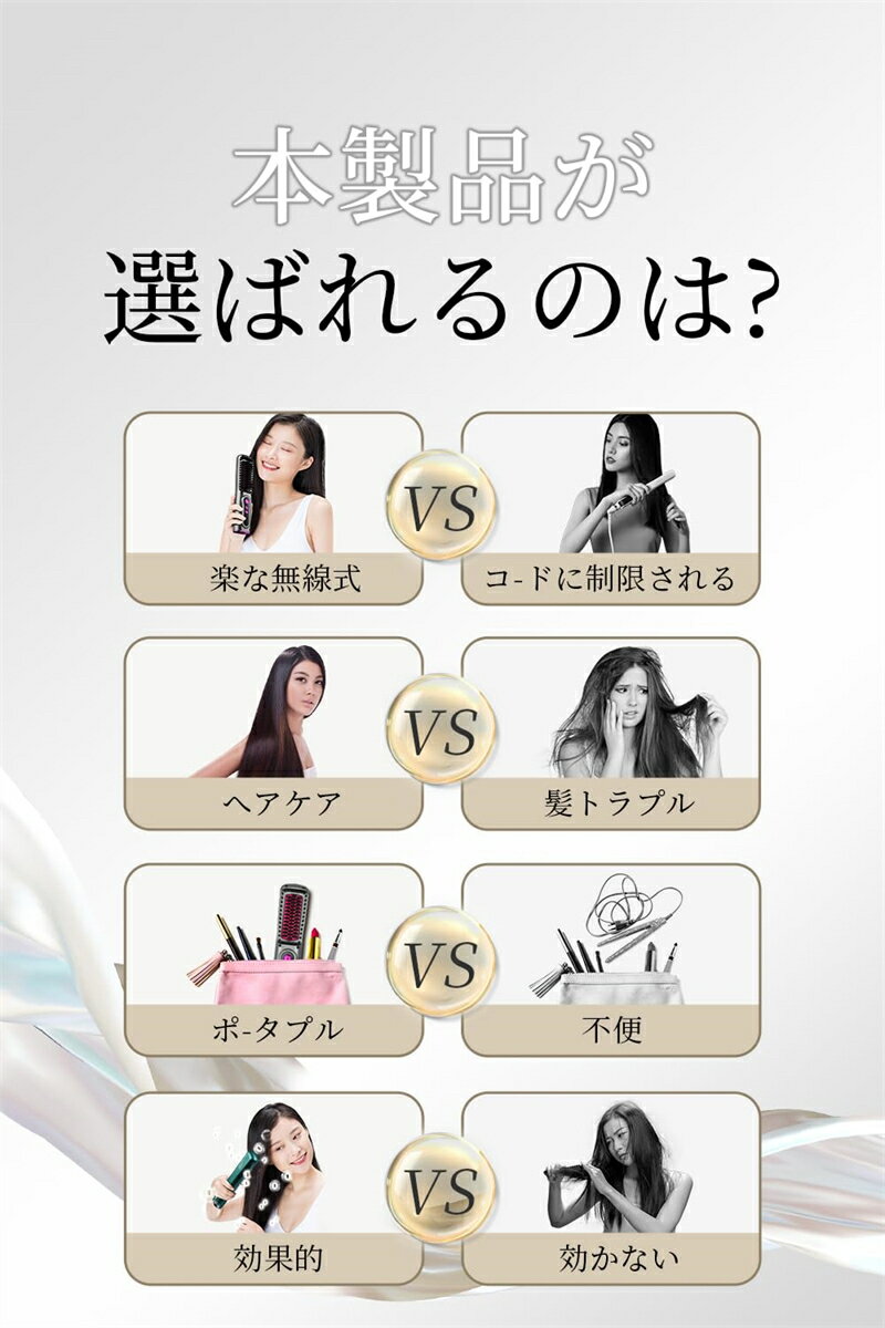 ヘアアイロン ヒートブラシ ブラシアイロン ヒートブラシ コードレス ストレートブラシ【USB充電式】 静電気防止 持ち運び 大容量 2way カール MAX200℃ 前髪用 男女通用 家庭/旅行/出